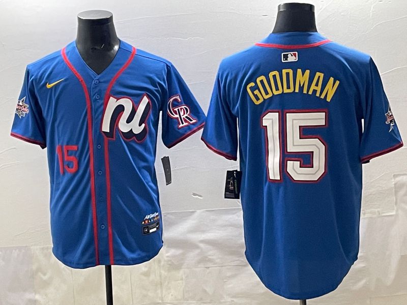 Men 2025 Colorado Rockies #15 Goodman Blue All star Nike MLB Jersey style 05